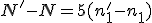 N' - N = 5(n^'_1 - n_1)